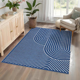 Garvee 5' x 7' Modern Geometric Area Rug, Washable Non-Slip Low-Pile Abstract Line Rug for Living Room & Bedroom, Blue - Blue