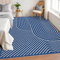 Garvee 5' x 7' Modern Geometric Area Rug, Washable Non-Slip Low-Pile Abstract Line Rug for Living Room & Bedroom, Blue