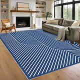 Garvee 10' x 13' Extra Large Modern Geometric Area Rug, Washable Non-Slip Low-Pile Abstract Line Rug for Living Room & Dining Room, Blue - Blue