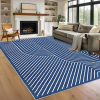 Garvee 5' x 7' Modern Geometric Area Rug, Washable Non-Slip Low-Pile Abstract Line Rug for Living Room & Bedroom, Blue