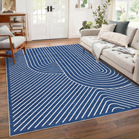 Garvee 5' x 7' Modern Geometric Area Rug, Washable Non-Slip Low-Pile Abstract Line Rug for Living Room & Bedroom, Blue