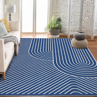 Garvee 5' x 7' Modern Geometric Area Rug, Washable Non-Slip Low-Pile Abstract Line Rug for Living Room & Bedroom, Blue
