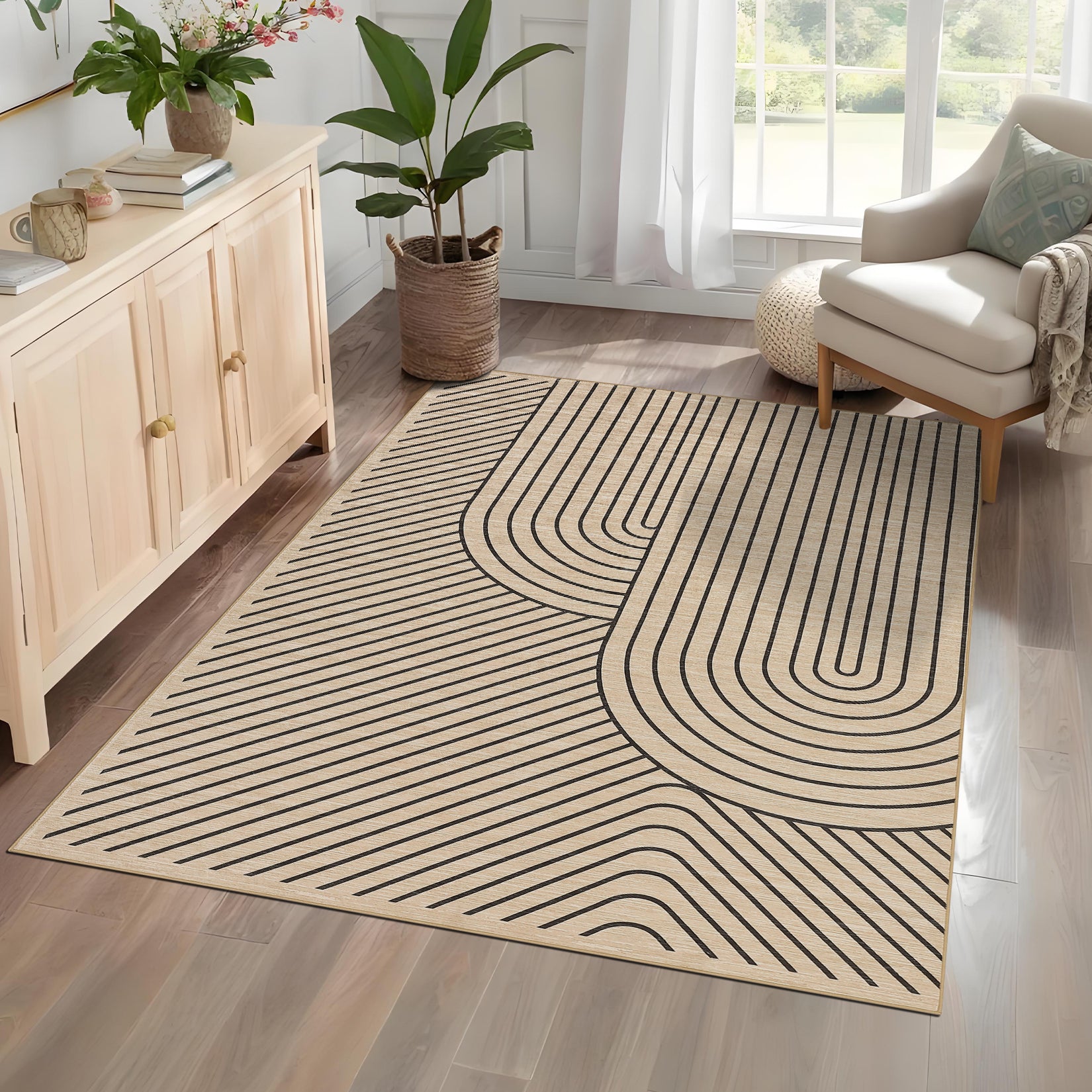 Garvee Large Washable Area Rug for Living Room Bedroom Soft Non-Shedding Natural Accent Carpet Neutral Color