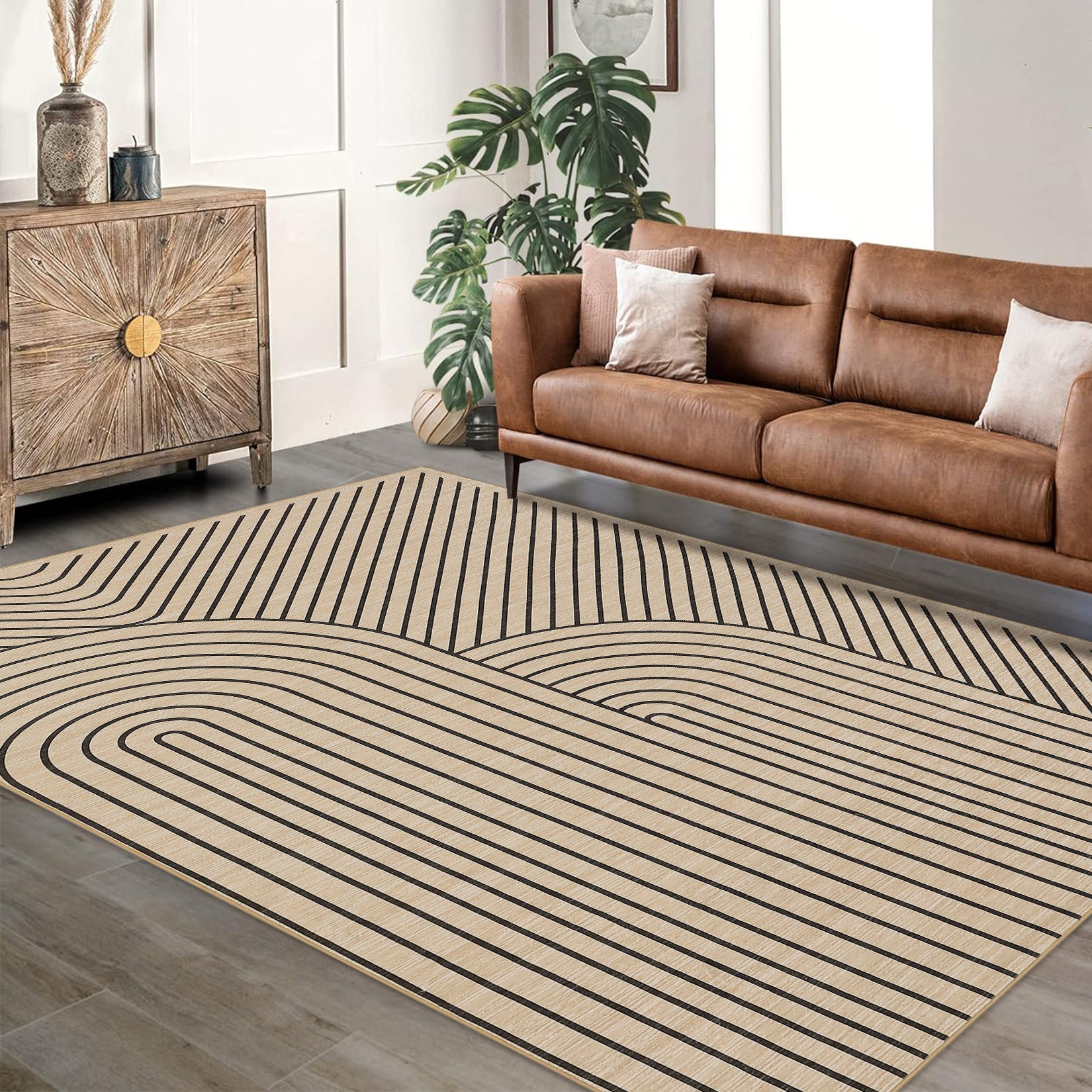 Garvee Large Washable Area Rug for Living Room Bedroom Soft Non-Shedding Natural Accent Carpet Neutral Color