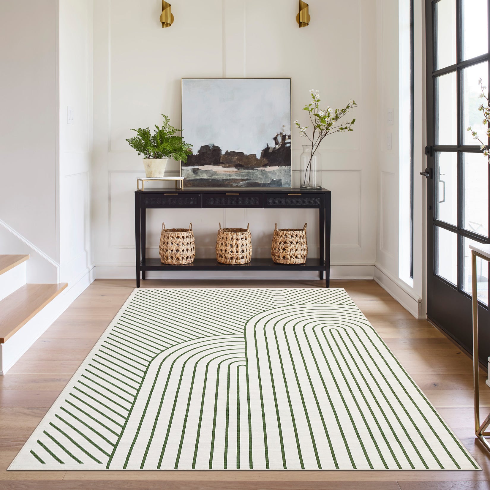 Garvee Large Washable Rugs for Living Room Bedroom, Soft Non-Shedding Pearl Velvet, Neutral Modern Design