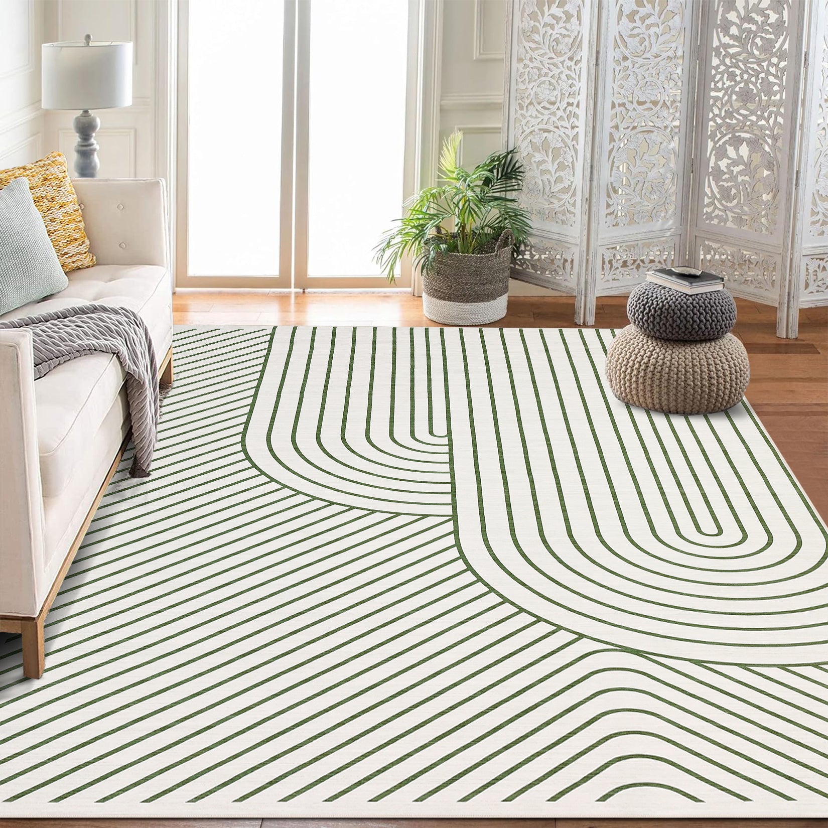 Garvee Large Washable Rugs for Living Room Bedroom, Soft Non-Shedding Pearl Velvet, Neutral Modern Design