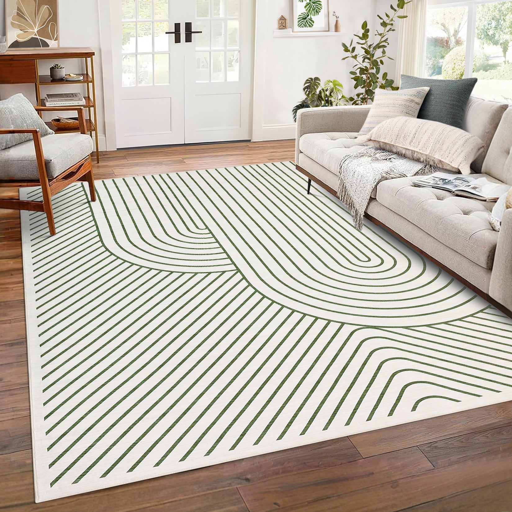 Garvee Large Washable Rugs for Living Room Bedroom, Soft Non-Shedding Pearl Velvet, Neutral Modern Design