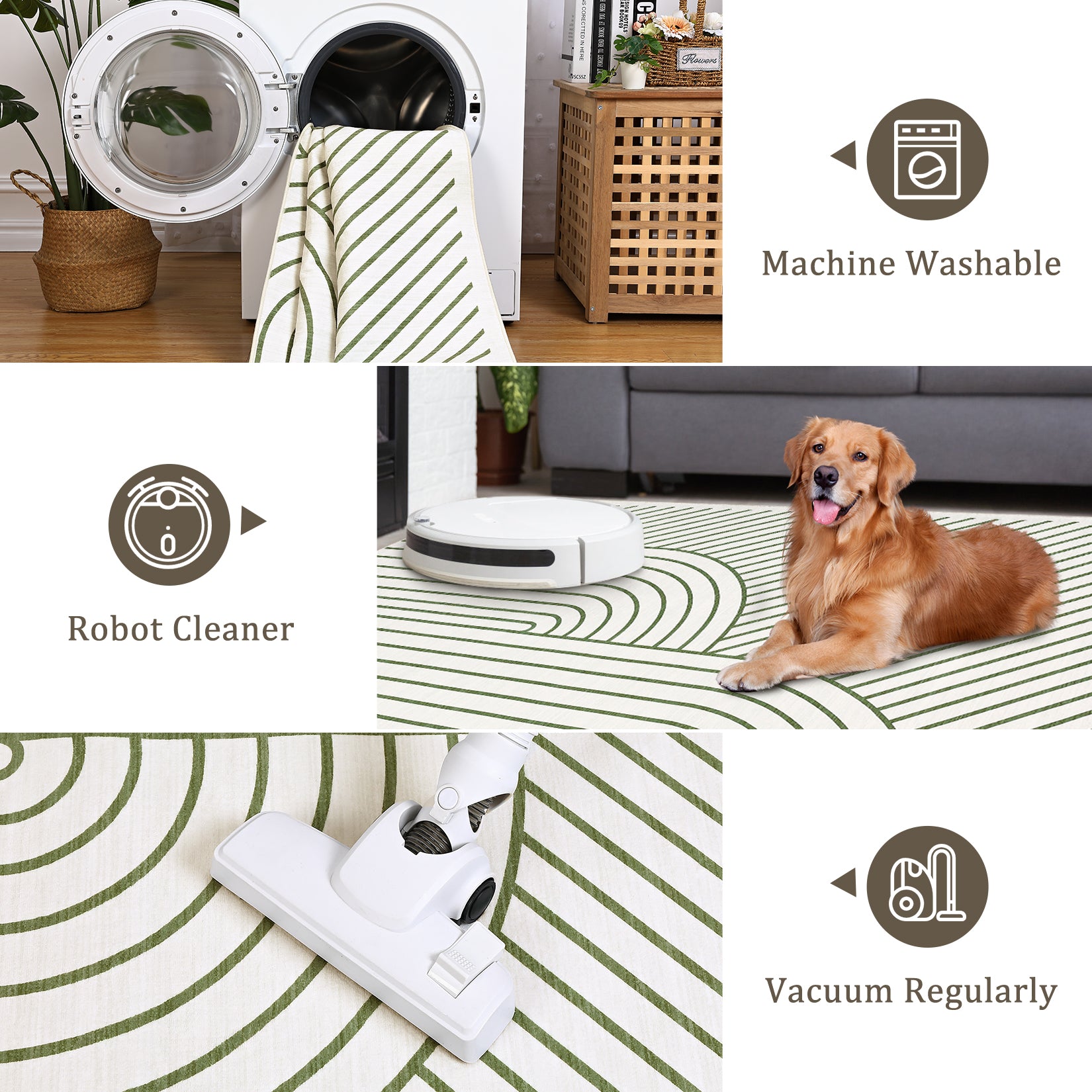 Garvee Large Washable Rugs for Living Room Bedroom, Soft Non-Shedding Pearl Velvet, Neutral Modern Design