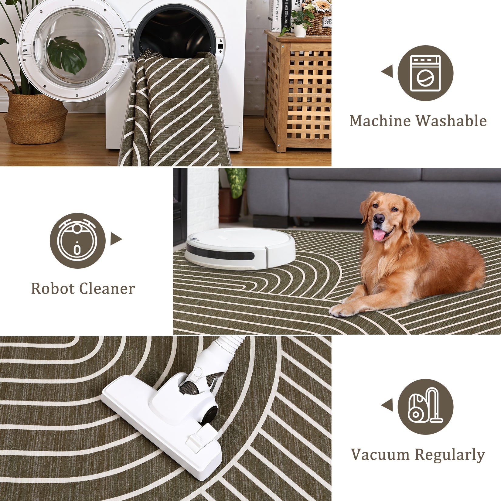 Garvee Washable Rug Low Pile Lightweight Indoor Area Rug with Non-Slip Backing for Living Room Bedroom Classroom Playroom