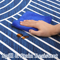 Garvee 5' x 7' Modern Geometric Area Rug, Washable Non-Slip Low-Pile Abstract Line Rug for Living Room & Bedroom, Blue