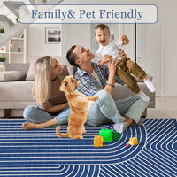 Garvee 5' x 7' Modern Geometric Area Rug, Washable Non-Slip Low-Pile Abstract Line Rug for Living Room & Bedroom, Blue