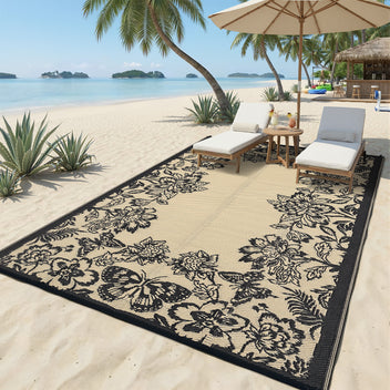 Garvee Waterproof Reversible Outdoor Rug 8x10ft - Large Plastic Straw Mat for Patio, Deck, Porch, RV, Camping, Backyard, Balcony - Easy-Clean, Weather Resistant - Black Coffee