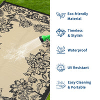 Garvee Waterproof Reversible Outdoor Rug 8x10ft - Large Plastic Straw Mat for Patio, Deck, Porch, RV, Camping, Backyard, Balcony - Easy-Clean, Weather Resistant - Black Coffee