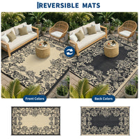 Garvee Waterproof Reversible Outdoor Rug 9x12ft - Large Plastic Straw Area Carpet for Patio, Deck, RV, Porch, Balcony, Camping, Backyard - Easy Clean, UV Resistant, Non-Slip - Black Coffee