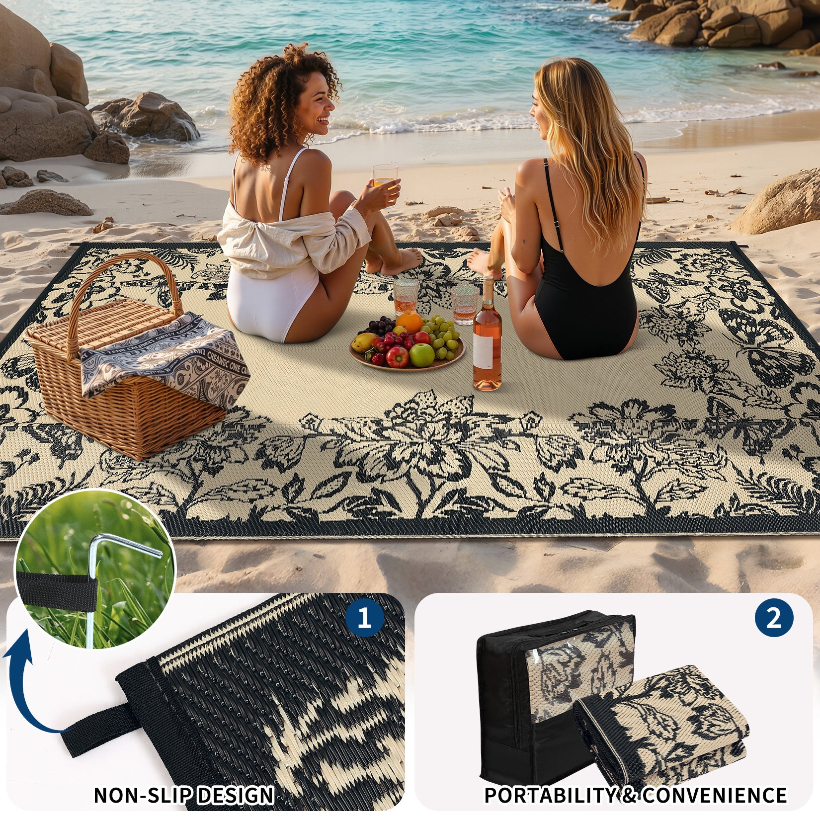 Garvee Waterproof Reversible Outdoor Rug 8x10ft - Plastic Straw