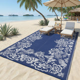 Garvee Waterproof Reversible Outdoor Rug 8x10ft - Large Plastic Straw Patio & Deck Carpet - Easy Clean, UV Resistant, Non-Slip, for Camping, Picnic, Balcony, Porch, RV, Backyard - Navy Blue/White - Navy Blue