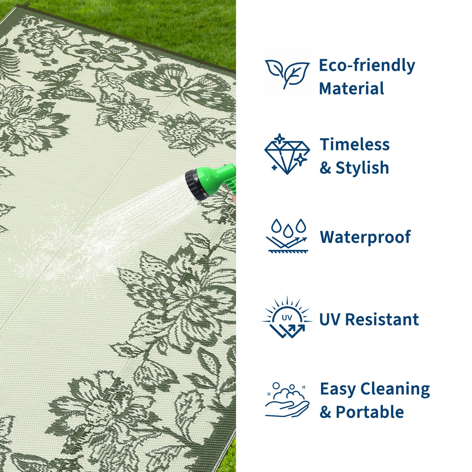 Garvee Waterproof Reversible Outdoor Rug 9x18ft - Large Plastic Straw Mat for Patio, Deck, Balcony, RV, Camping, Backyard - Easy Clean, Non-Slip, Weather Resistant - Sage Green/Light Green