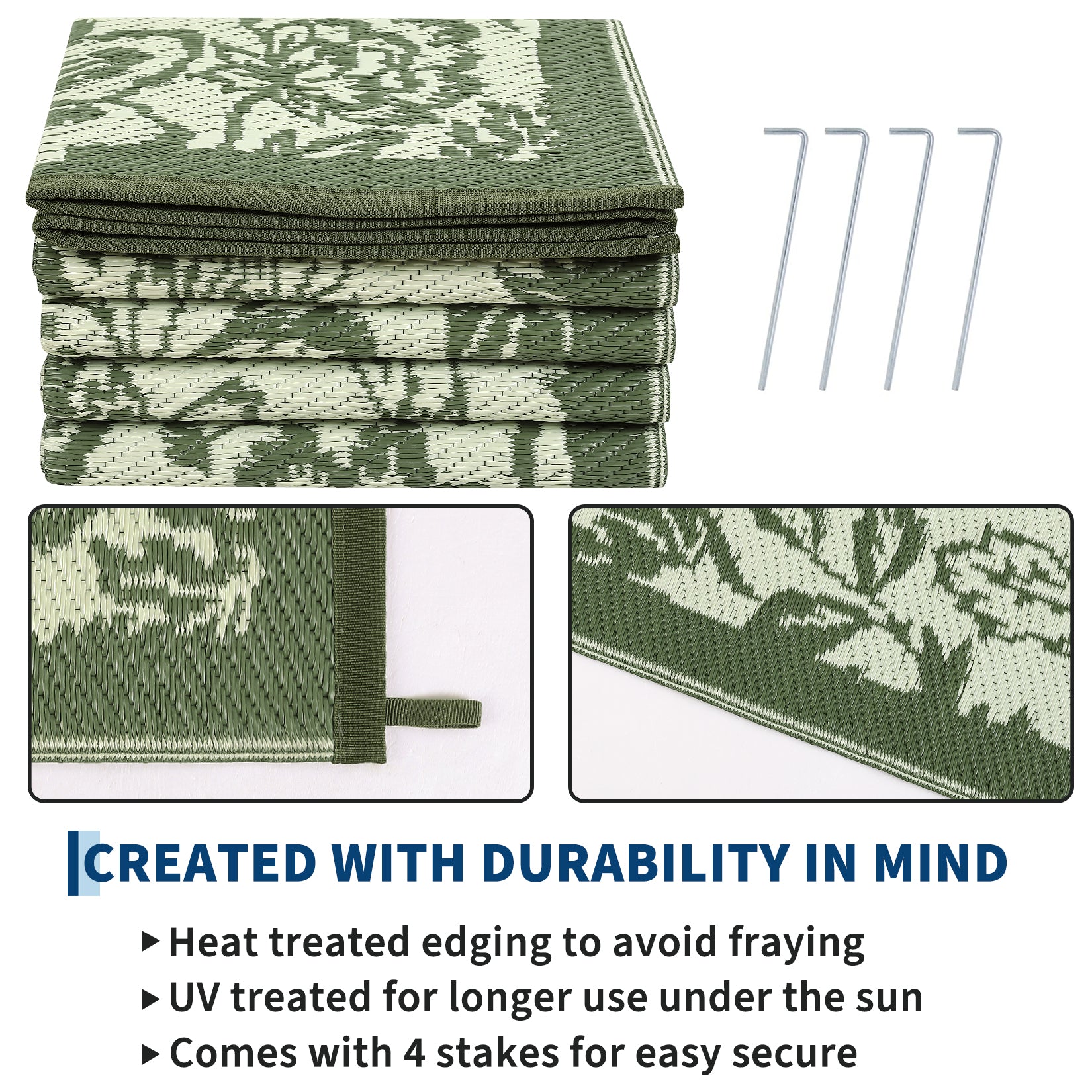 Garvee Waterproof Reversible Outdoor Rug 9x18ft - Large Plastic Straw Mat for Patio, Deck, Balcony, RV, Camping, Backyard - Easy Clean, Non-Slip, Weather Resistant - Sage Green/Light Green