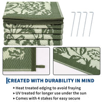 Garvee Waterproof Reversible Outdoor Rug 9x18ft - Large Plastic Straw Mat for Patio, Deck, Balcony, RV, Camping, Backyard - Easy Clean, Non-Slip, Weather Resistant - Sage Green/Light Green