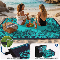 Garvee Waterproof Reversible Outdoor Rug 9x12ft - Large Plastic Straw Mat for Patio, Deck, Backyard, RV, Camping, Balcony, Porch - Easy Clean, Weather Resistant - Teal/Black Blue