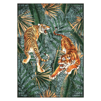 Garvee 9' x 12' Large Tiger Jungle Area Rug, Washable Non-Slip Low-Pile Animal Print Rug for Living Room & Bedroom, Green
