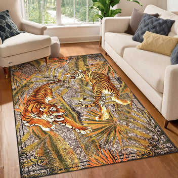 Garvee 9' x 12' Large Tiger Jungle Area Rug, Washable Non-Slip Low-Pile Animal Print Rug for Living Room & Bedroom, Camel