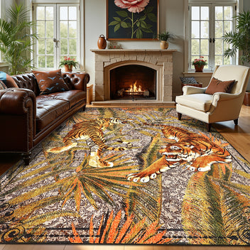 Garvee 6' x 9' Tiger Jungle Area Rug, Washable Non-Slip Low-Pile Animal Print Rug for Living Room & Bedroom, Camel
