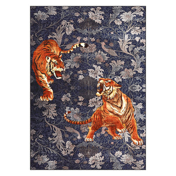 Garvee 10' x 13' Extra Large Tiger Floral Area Rug, Washable Non-Slip Low-Pile Animal Print Rug for Living Room & Dining Room, Navy Blue
