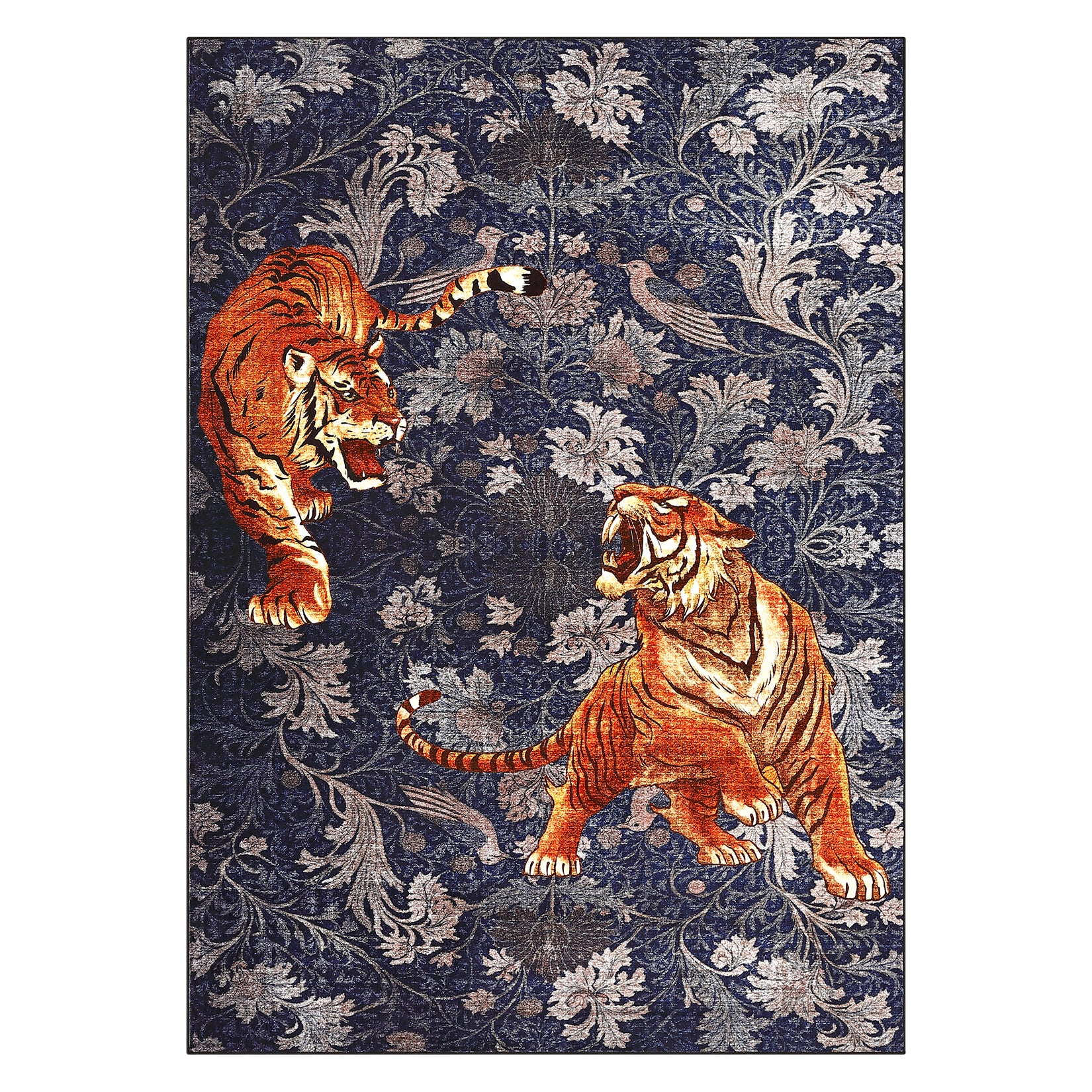 Garvee Bedroom Rug Washable Area Rug Non Slip Low Pile Boho Floral Carpet Navy 6x9ft