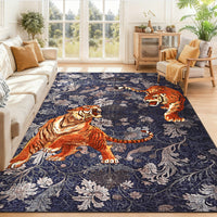 Garvee 10' x 13' Extra Large Tiger Floral Area Rug, Washable Non-Slip Low-Pile Animal Print Rug for Living Room & Dining Room, Navy Blue