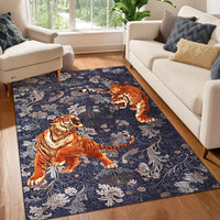Garvee 8' x 10' Tiger Floral Area Rug, Washable Non-Slip Low-Pile Animal Print Rug for Living Room, Bedroom & Dining Room, Navy Blue