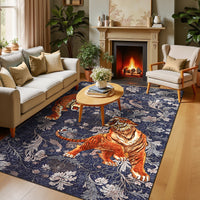 Garvee Bedroom Rug Washable Area Rug Non Slip Low Pile Boho Floral Carpet Navy 6x9ft