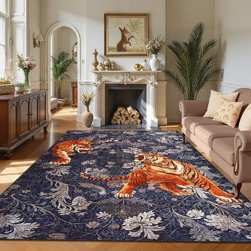 Garvee Bedroom Rug Washable Area Rug Non Slip Low Pile Boho Floral Carpet Navy 6x9ft