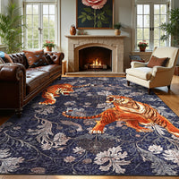 Garvee 8' x 10' Tiger Floral Area Rug, Washable Non-Slip Low-Pile Animal Print Rug for Living Room, Bedroom & Dining Room, Navy Blue