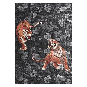 Garvee 10' x 13' Extra Large Tiger Floral Area Rug, Washable Non-Slip Low-Pile Animal Print Rug for Living Room & Dining Room, Dark Gray