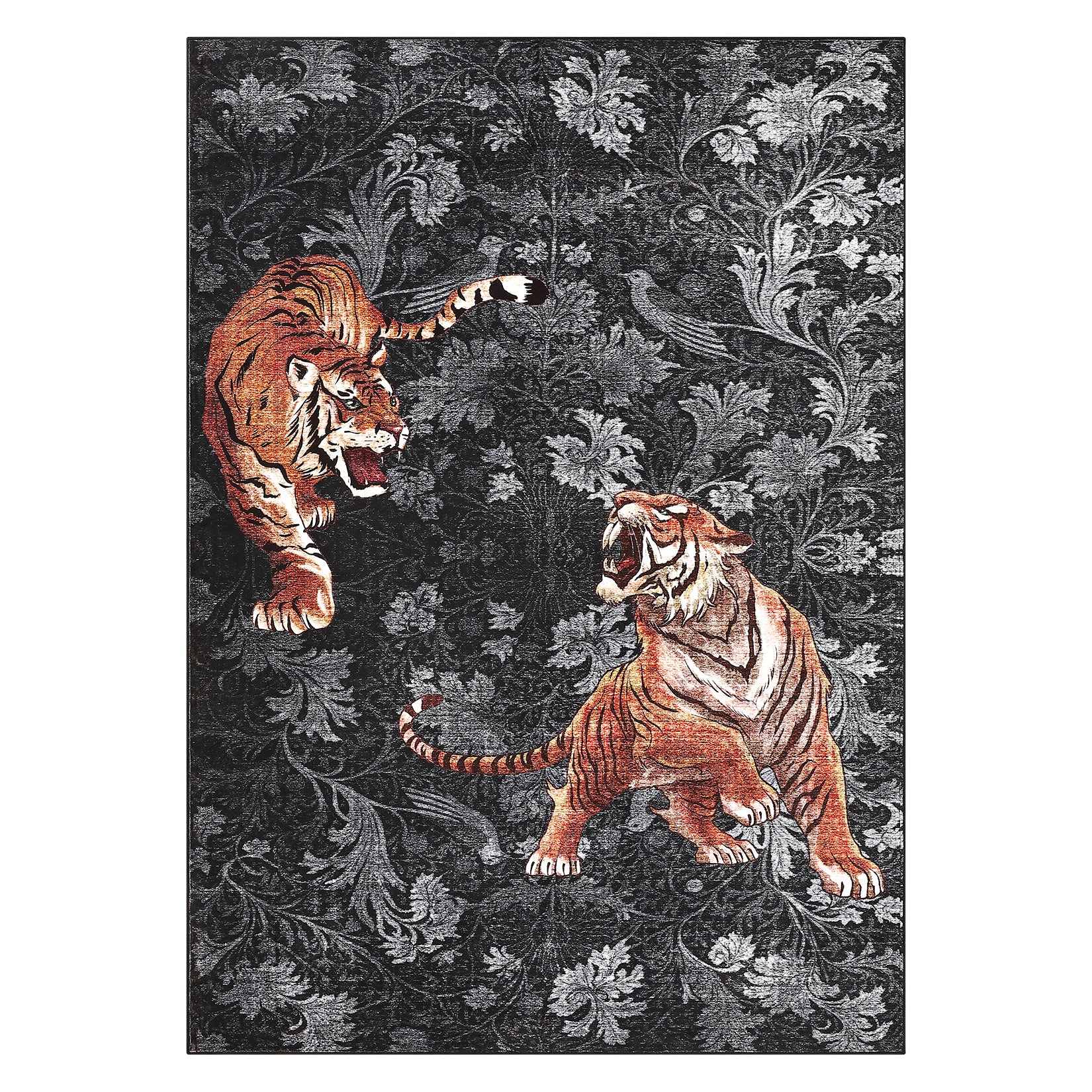 Garvee 5' x 7' Tiger Floral Area Rug, Washable Non-Slip Low-Pile Animal Print Rug for Living Room, Bedroom & Office, Dark Gray