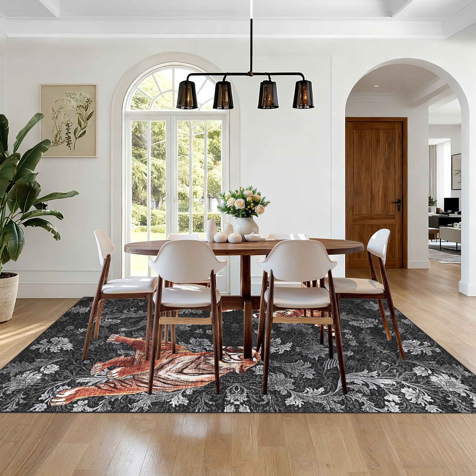 Garvee 9' x 12' Large Tiger Floral Area Rug, Washable Non-Slip Low-Pile Animal Print Rug for Living Room & Bedroom, Dark Gray