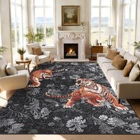 Garvee 5' x 7' Tiger Floral Area Rug, Washable Non-Slip Low-Pile Animal Print Rug for Living Room, Bedroom & Office, Dark Gray