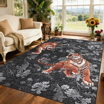 Garvee Bedroom Rug Washable Area Rug Non Slip Low Pile Boho Floral Carpet for Bedroom 6x9ft Dark Grey