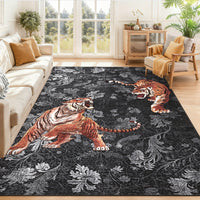 Garvee 9' x 12' Large Tiger Floral Area Rug, Washable Non-Slip Low-Pile Animal Print Rug for Living Room & Bedroom, Dark Gray