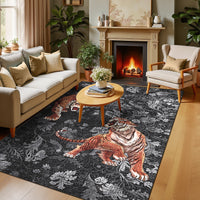 Garvee 5' x 7' Tiger Floral Area Rug, Washable Non-Slip Low-Pile Animal Print Rug for Living Room, Bedroom & Office, Dark Gray