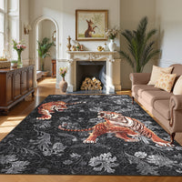Garvee 5' x 7' Tiger Floral Area Rug, Washable Non-Slip Low-Pile Animal Print Rug for Living Room, Bedroom & Office, Dark Gray