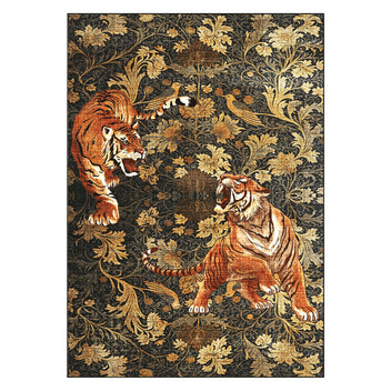 Garvee 10' x 13' Extra Large Tiger Floral Area Rug, Washable Non-Slip Low-Pile Animal Print Rug for Living Room & Dining Room, Brown