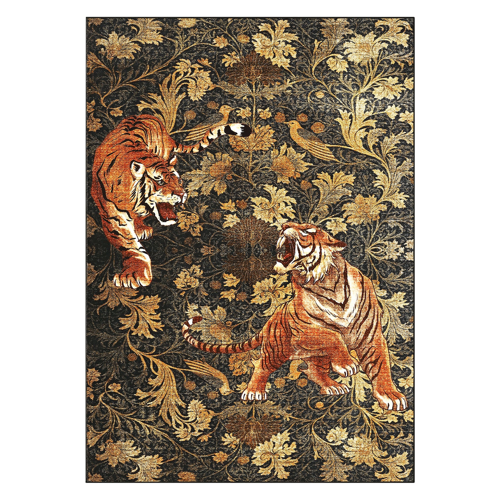 Garvee 9' x 12' Large Tiger Floral Area Rug, Washable Non-Slip Low-Pile Animal Print Rug for Living Room & Bedroom, Brown