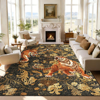 Garvee 9' x 12' Large Tiger Floral Area Rug, Washable Non-Slip Low-Pile Animal Print Rug for Living Room & Bedroom, Brown