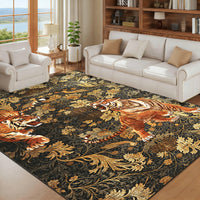 Garvee 9' x 12' Large Tiger Floral Area Rug, Washable Non-Slip Low-Pile Animal Print Rug for Living Room & Bedroom, Brown
