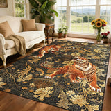 Garvee Bedroom Rug Washable Area Rug Non Slip Low Pile Boho Floral Carpet Brown 6x9ft - Brown