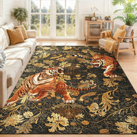 Garvee 9' x 12' Large Tiger Floral Area Rug, Washable Non-Slip Low-Pile Animal Print Rug for Living Room & Bedroom, Brown