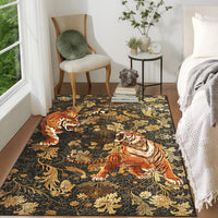 Garvee 9' x 12' Large Tiger Floral Area Rug, Washable Non-Slip Low-Pile Animal Print Rug for Living Room & Bedroom, Brown