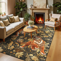 Garvee 9' x 12' Large Tiger Floral Area Rug, Washable Non-Slip Low-Pile Animal Print Rug for Living Room & Bedroom, Brown